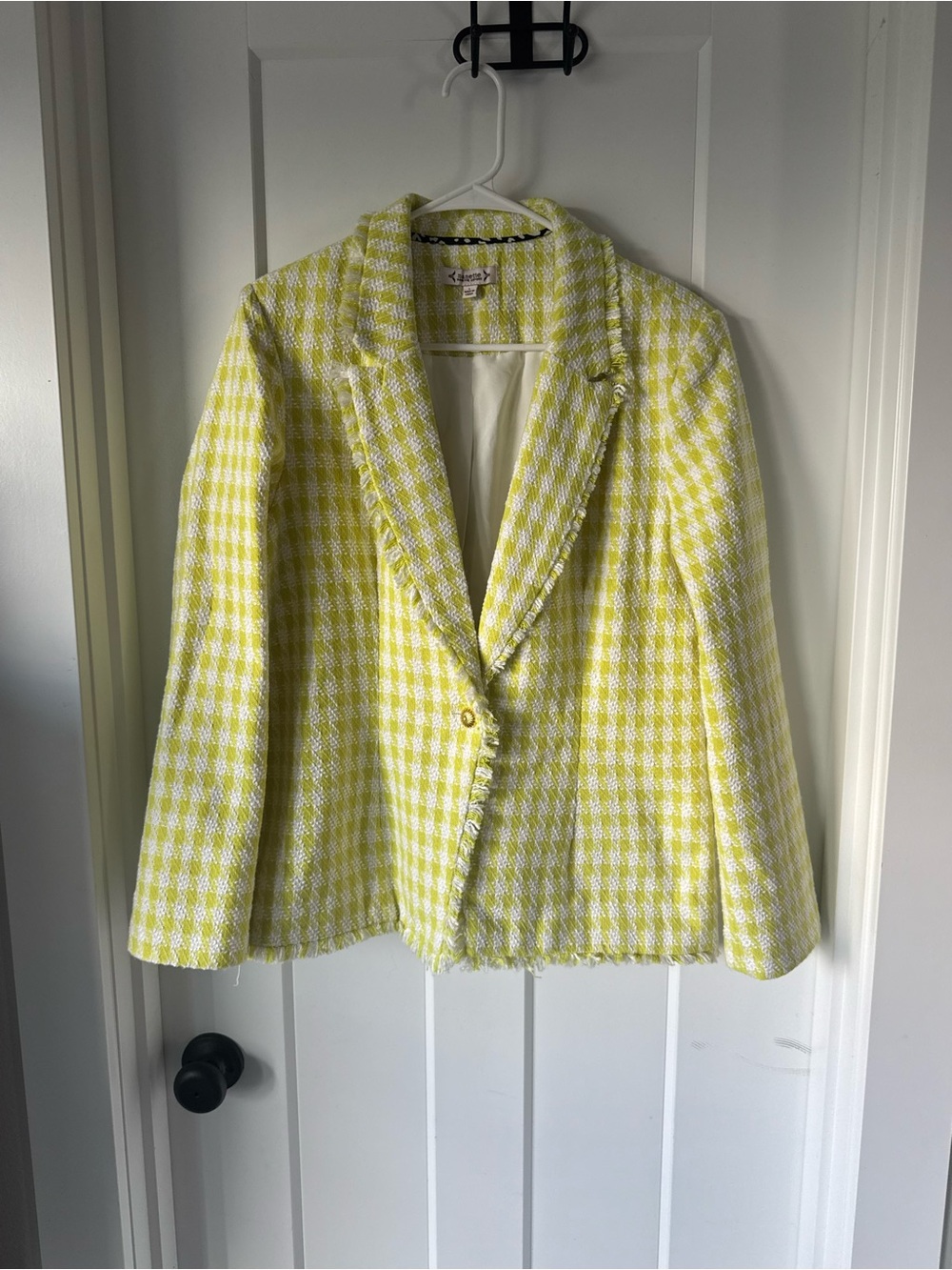 Nanette Nanette Lepore Yellow Houndstooth Tweed Fringe Blazer L